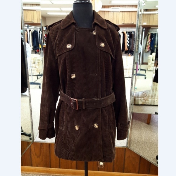 L.L. Bean Brown Corduroy Belted Trench Coat - Picture 2 of 7